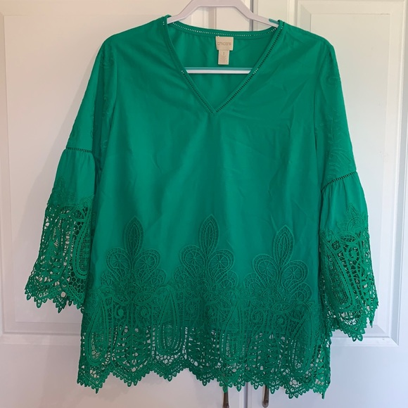 Chico's Tops - Chico’s Green Blouse with Lace Details